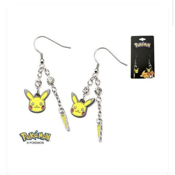 Independent Other - SOLD Pokemon Enamel Pikachu Lightning Bolt Stainless Steel Rhinestone Earrings